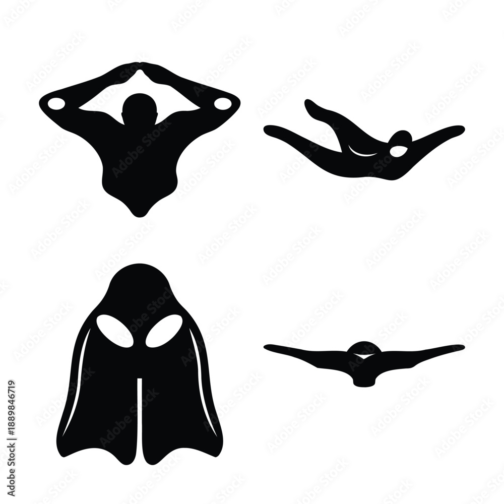 Obraz premium Collection of diverse black silhouettes depicting various poses and a ghost figure