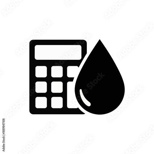 Calculator with water drop icon for environmental impact assessment or resource calculation vector illustration
