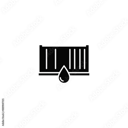 Shipping container with a dripping liquid drop icon. Cargo transportation, logistics and freight concept. Vector symbol