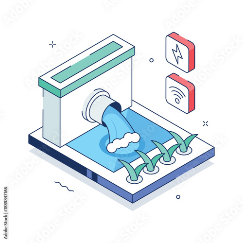 A professional isometric illustration of sewage system for agriculture