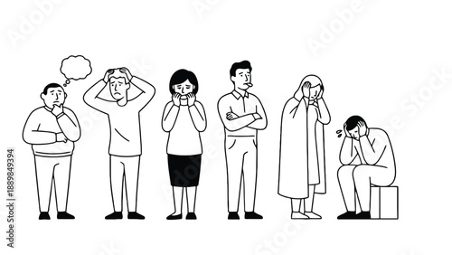 A group of people displaying various emotions and reactions in a line