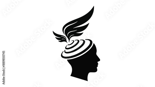 Symbolic silhouette of a head with a winged helmet, representing intellect and inspiration.