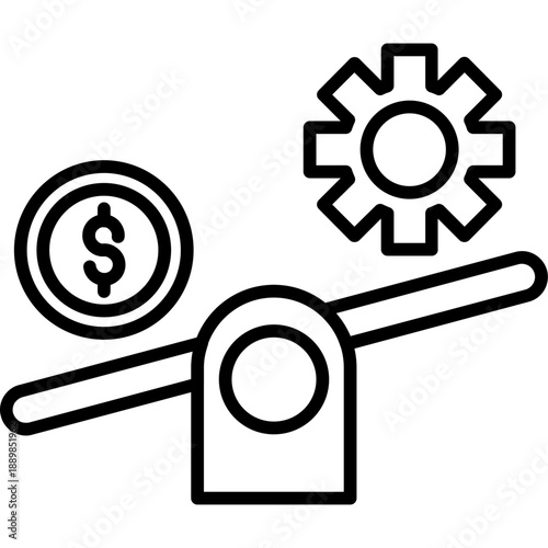 Balance scale with dollar and gear