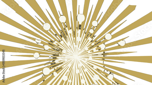 Dynamic explosion of golden rays and lights radiating from the center in a starburst pattern