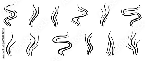 Simple steam and smoke lines showing heat, aroma and vapour. Perfect for coffee, tea, cooking icons, warm smell symbols and logo accents.