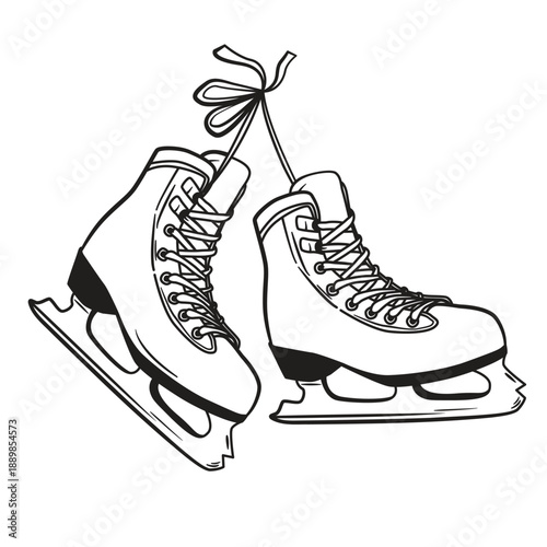 A pair of classic ice skates. Sketch Vector illustration isolated on white background