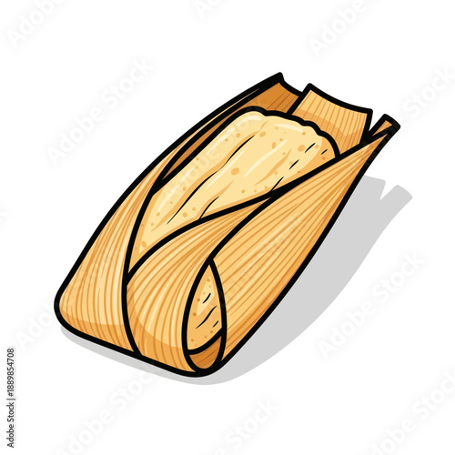 Hand-drawn tamale wrapped in corn husk, isolated on white background