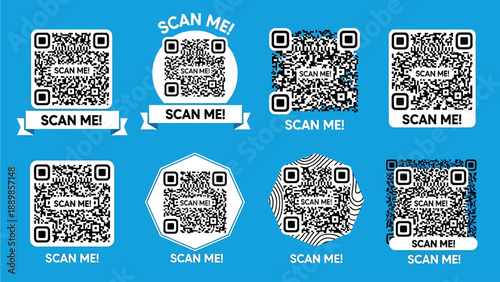 Dynamic Collection of Scan Me QR Code Illustrations for Digital Engagement and Mobile Interaction, Featuring Various Design Styles for Modern Marketing Campaigns and Quick Information Access