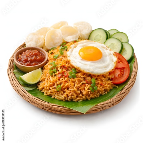Traditional Indonesian Fried Rice Nasi Goreng with Egg and Sambal