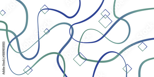 Abstract background with intertwining blue and green wavy lines and scattered diamond shapes on a white canvas.