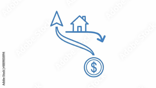 Simple Line Drawing of House and Coin.