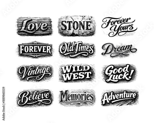 Vintage typography collection with inspirational messages in black and white