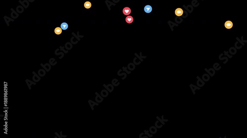 Social Media Icons Likes Comments Shares Falling Animation. Transparent Background Alpha Channel Only On 4K