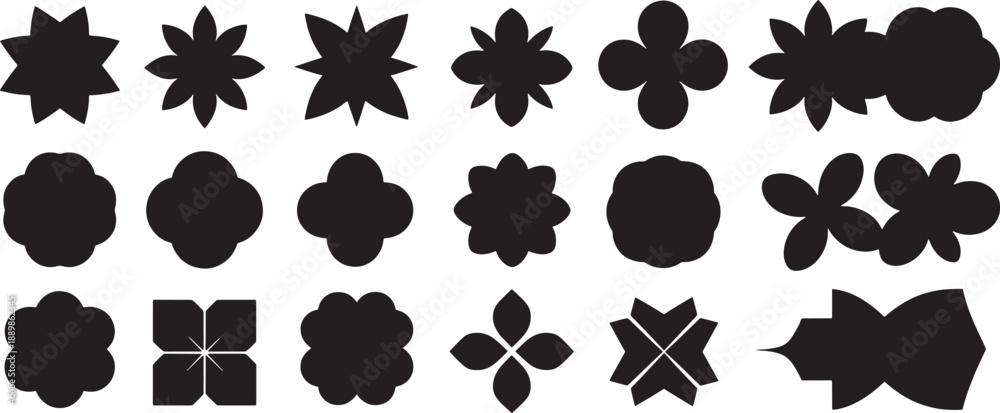 Fototapeta premium Various Black Flower Shapes And Designs
