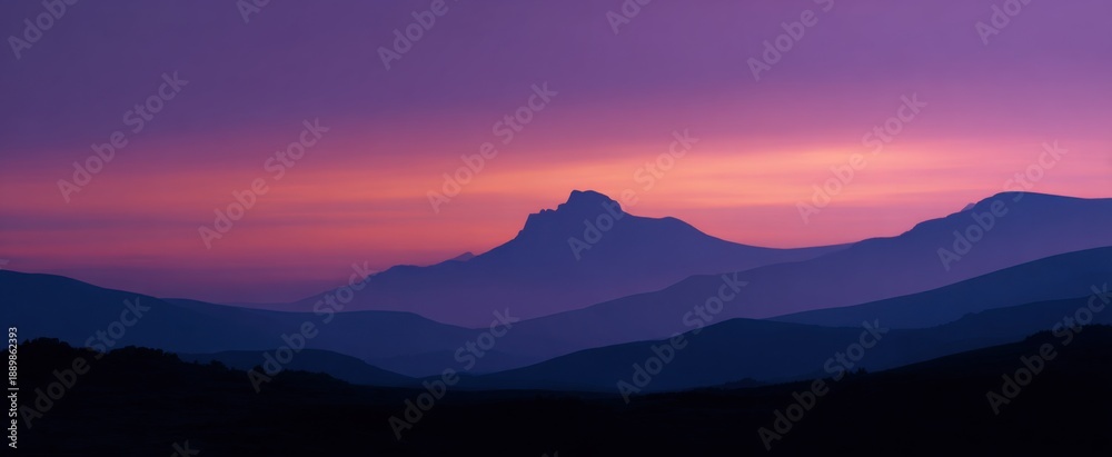 Fototapeta premium Sunset shades cover quiet slopes merging daylight with nighttime’s hug