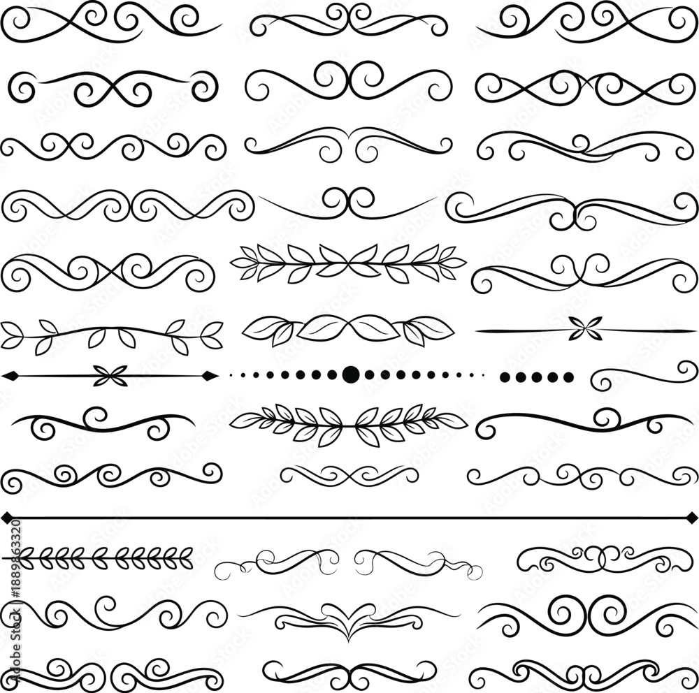 Obraz premium Collection of ornate swirling line designs and flourishes