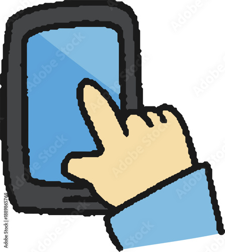 携帯電話/スマートフォンを操作する手描きイラスト