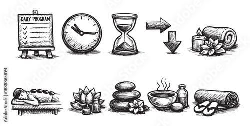 Hand-Drawn Wellness Program for Health and Relaxation