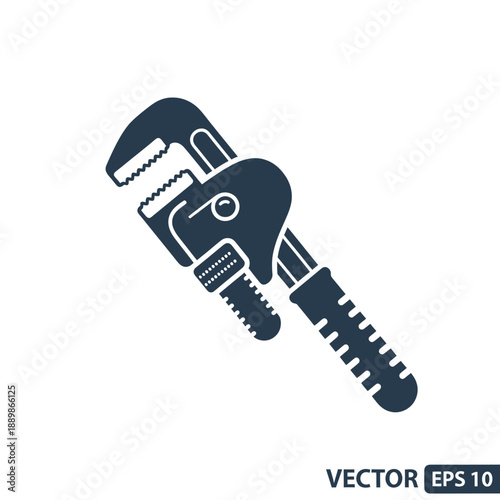 Plumber's Pipe Wrench Tool Silhouette Icon, Isolated Vector