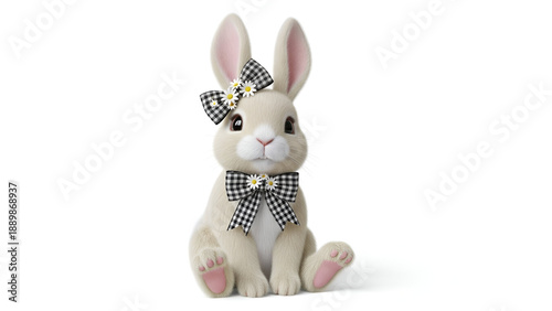 Adorable Easter bunny with stylish bow and daisies