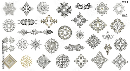 Assortment of intricate ornamental vector designs offering diverse design possibilities and