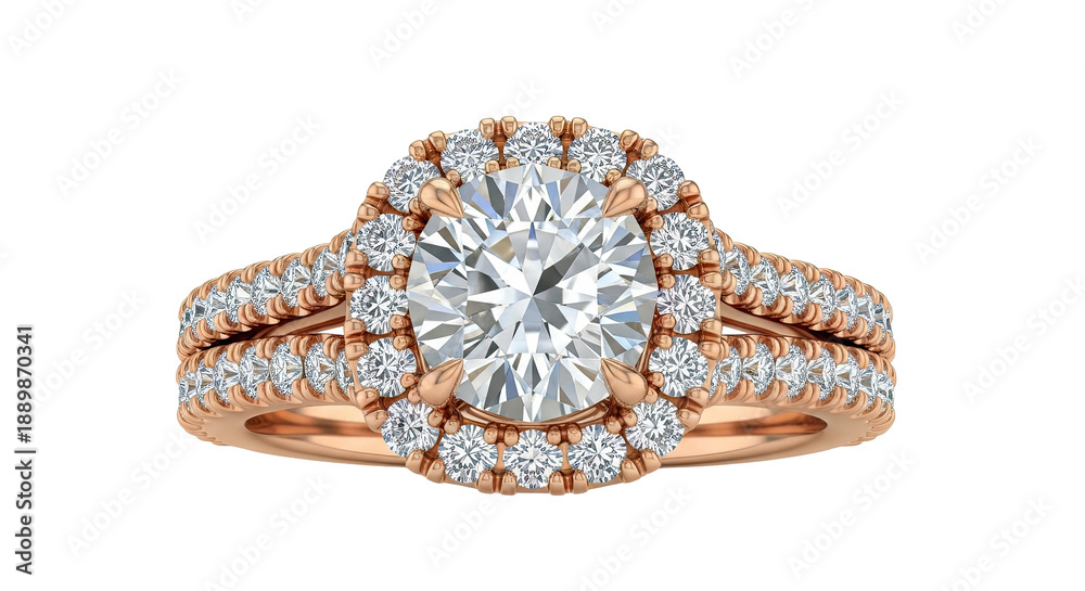 Fototapeta premium Rose Gold Diamond Halo Engagement Ring Set