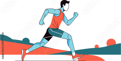 Dynamic illustration of a determined male runner in full stride, capturing the essence of athletic movement and fitness