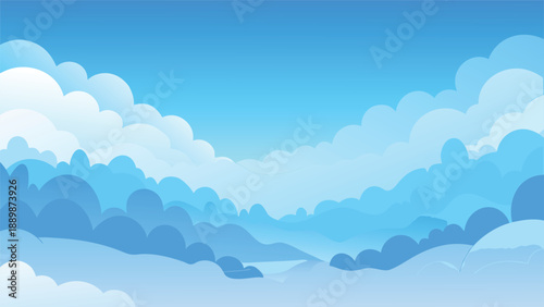 A soft blue and white cloud pattern set against a clean white background, evoking a calm and peaceful feeling..eps