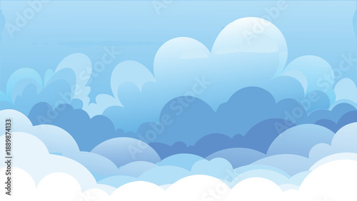 A blue and white cloud background with a smooth white foreground, creating a serene and airy atmosphere..eps