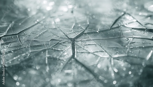 Shattered glass surface with sharp edges and cracks