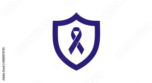 Shield with awareness ribbon icon symbolizing protection and support for health causes vector graphic for medical campaigns