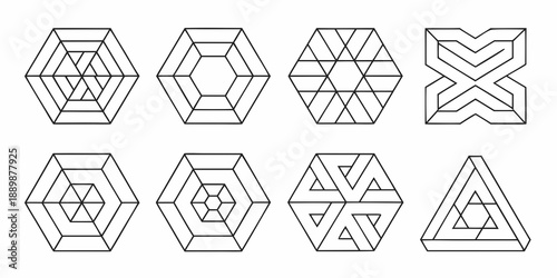 Geometric optical illusions featuring nested shapes and lines