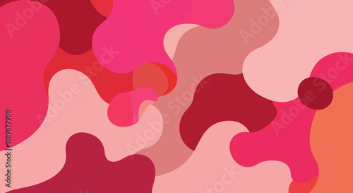 Playful blend of crimson magenta rose and salmon irregular shapes creates a modern abstract