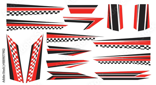 Dynamic vector illustration showcasing various red and black stripe designs ideal for car and