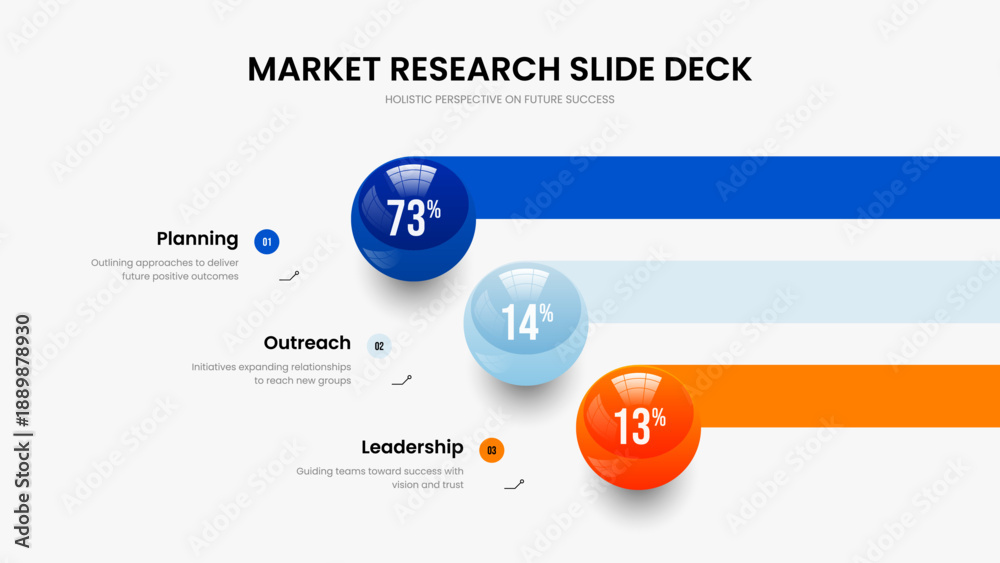 Fototapeta premium Service Campaign 3 Element Chart Slideshow Design. Product Solution Slide Template Vector Illustration. Business Launch Three Step Infographic Presentation Layout.