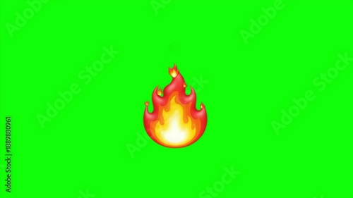 Animated Fire Flame Burning Emoji Icon Sparking and Glowing on Green Screen Background for Video Edit