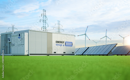 Group of energy storage systems or battery container units with various sources of energy