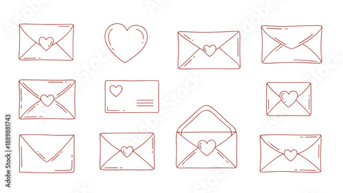Hand drawn envelopes and hearts collection for romantic correspondence design