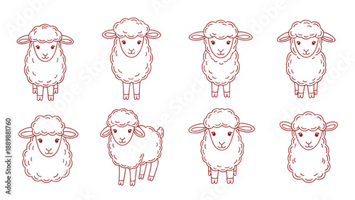 Cute sheep characters in minimalist linear style