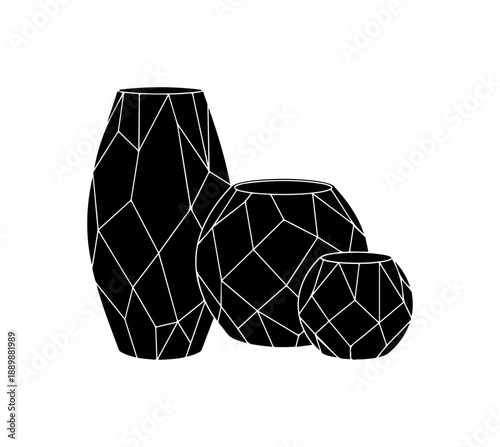 Modern Black Geometric Vases Set
