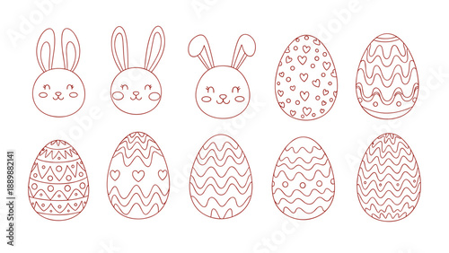 Easter bunny and egg outlines with decorative patterns in a minimalist style