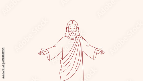 Minimalist line art of jesus with outstretched arms on soft background