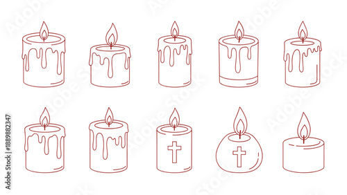 Minimalist line art of candles with dripping wax and cross designs