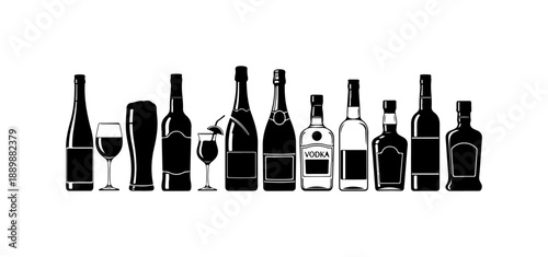 Alcohol Bottles and Glasses Illustration