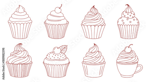 Delicate cupcake outlines: minimalist art for pastry lovers and baking enthusiasts