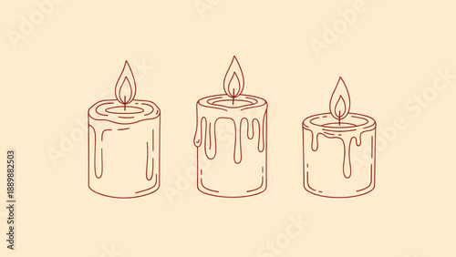 Line art candles with melting wax on beige background
