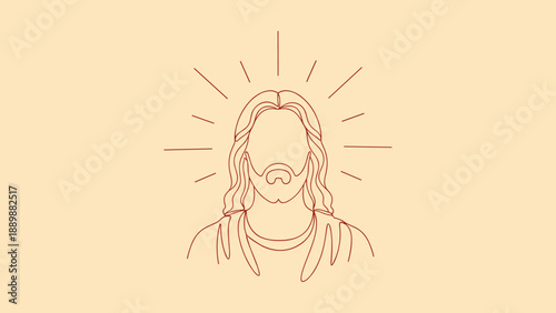Minimalist linear art of a figure with radiant halo on beige background