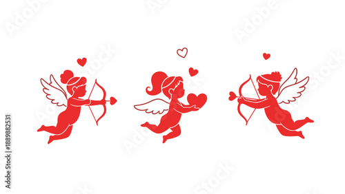 Playful red cupid angels: love and romance symbol in flat art style