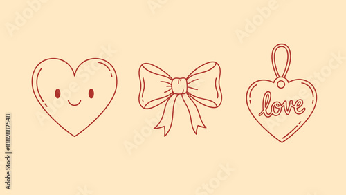Cute hand drawn hearts and bow design for valentine's day
