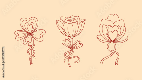 Elegant floral line art collection featuring intricate heart and rose designs